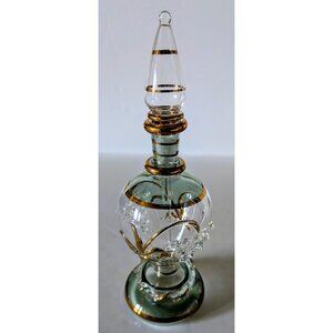 Antique Egyptian Art Glass Perfume Bottle Hand-Blown Gold Painted Grapes 1.5 oz